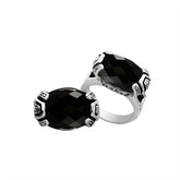Elegant sterling silver oval shape Black Onyx ring with Balinese handcrafted detailing